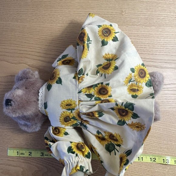 Jointed Brown Craft Bear Plush with Sunflower Dress Stuffed Animal 12.5” Toy - Picture 9 of 9